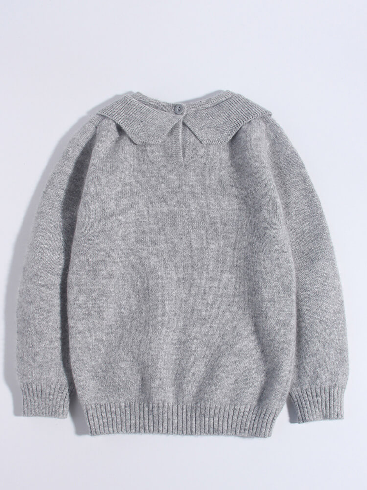 Kids Heather Grey Cashmere Sweater with Dog and Snowman Pattern